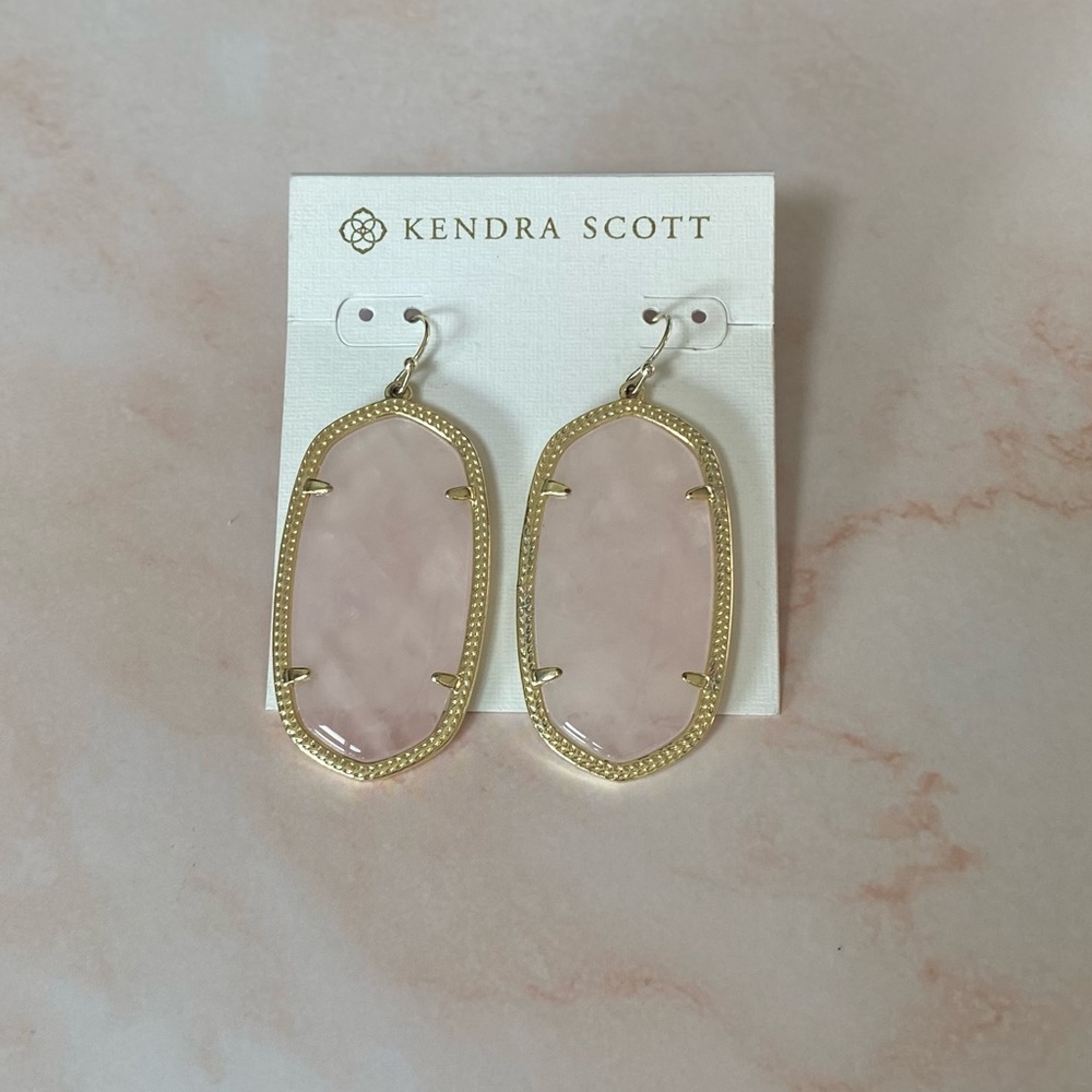 Kendra Scott Rose Quartz Pink Gold Drop Earrings